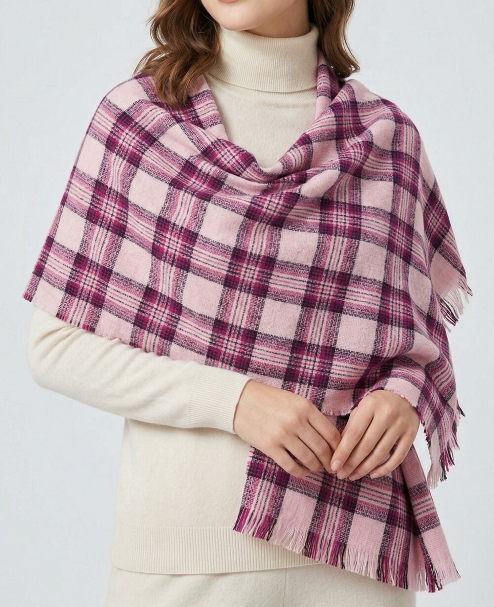 St. John's Bay Rugby Pink Purple Plaid Blanket Scarf NEW NWT 28" x 80"
